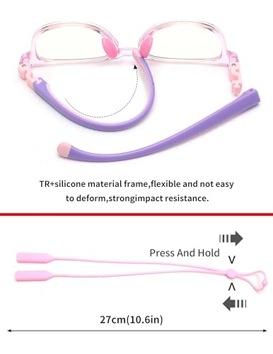 JM Kids Blue Light Glasses, Computer Gaming Grasses for Girls Boys Age 3-10, Anti Blue Ray TR90 Eyeglasses Pink Square Style - Image 4