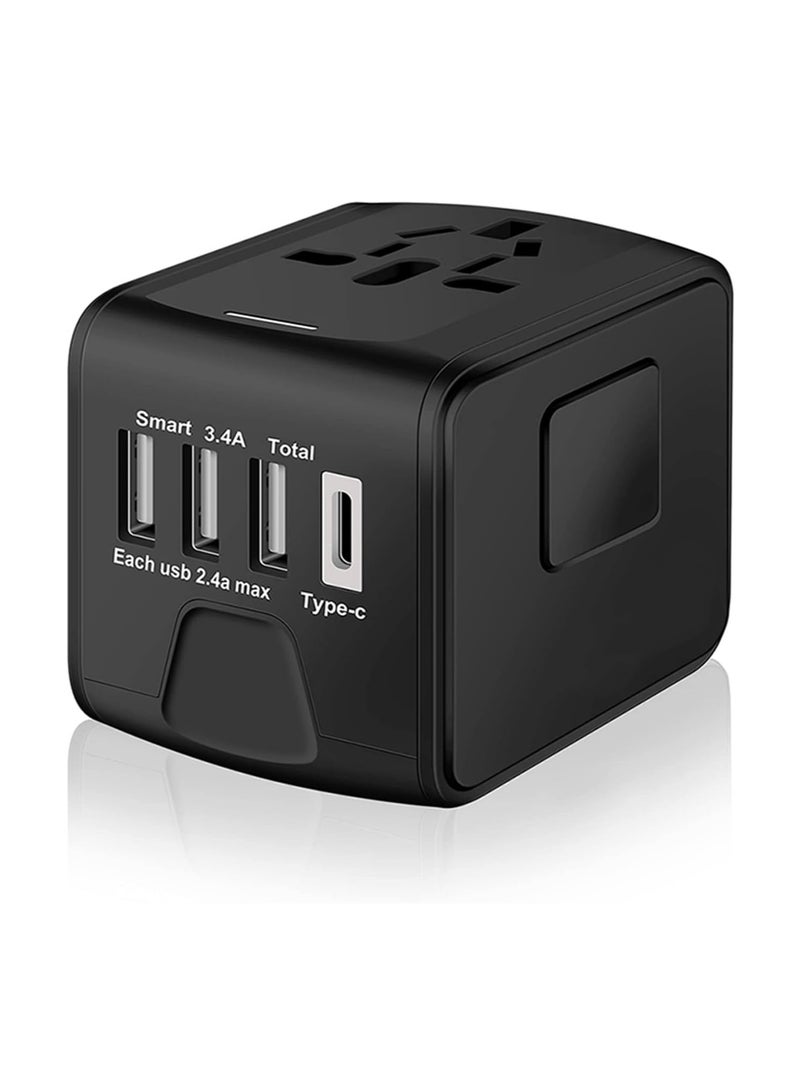 محول طاقة عالمي للسفر مع USB عالي السرعة 2.4 أمبير ، شاحن جداري 3.0 أمبير من النوع C ، محولات مقابس مخرج تيار متردد عالميًا لأوروبا ، المملكة المتحدة ، الولايات المتحدة ، أستراليا ، آسيا - أسود - Image 2