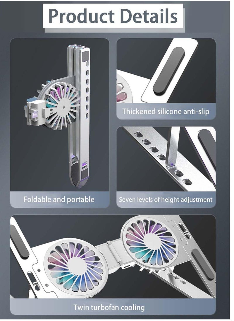 Generic Aluminum Foldable Portable Laptop Stand Laptop Stand with Cooling with 2 Cooling Fans, RGB Lights, 7 Height Adjustments for Computer  - Image 2