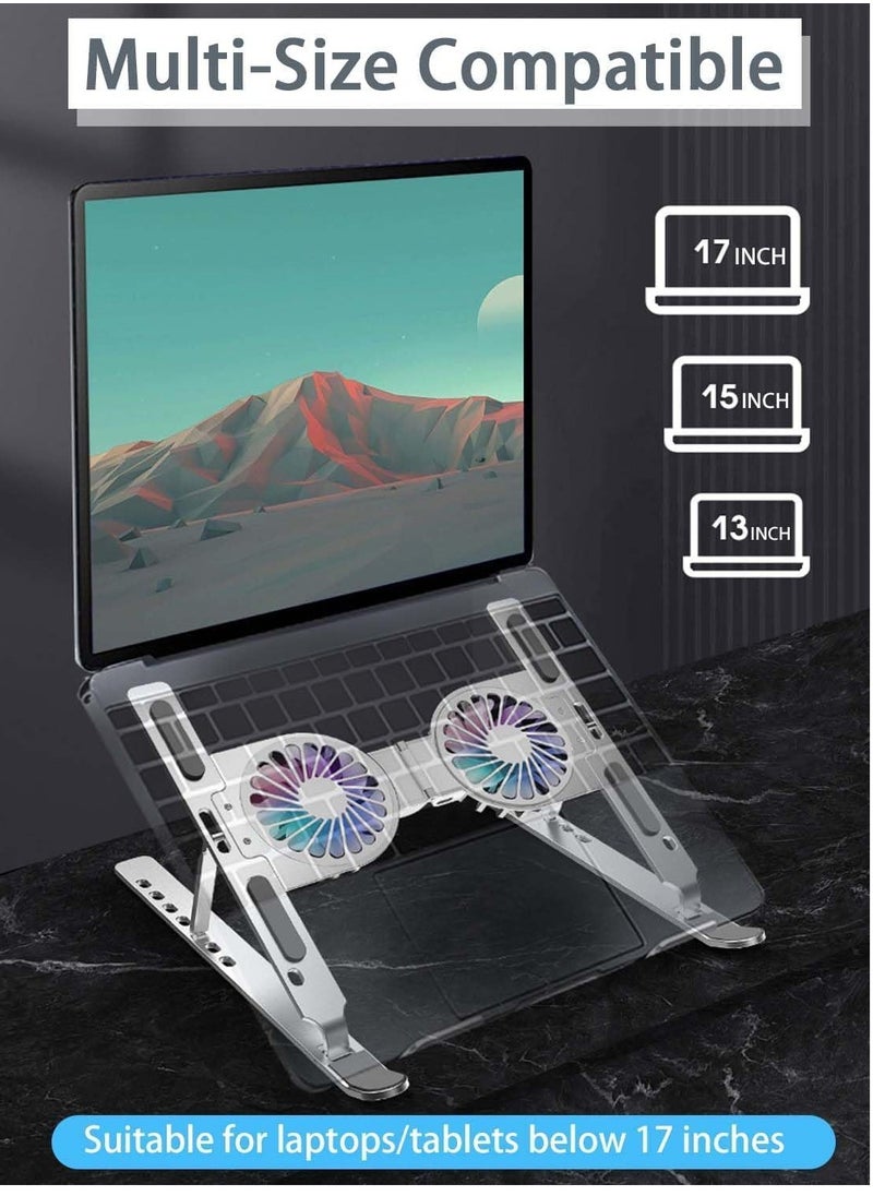 Generic Aluminum Foldable Portable Laptop Stand Laptop Stand with Cooling with 2 Cooling Fans, RGB Lights, 7 Height Adjustments for Computer  - Image 3