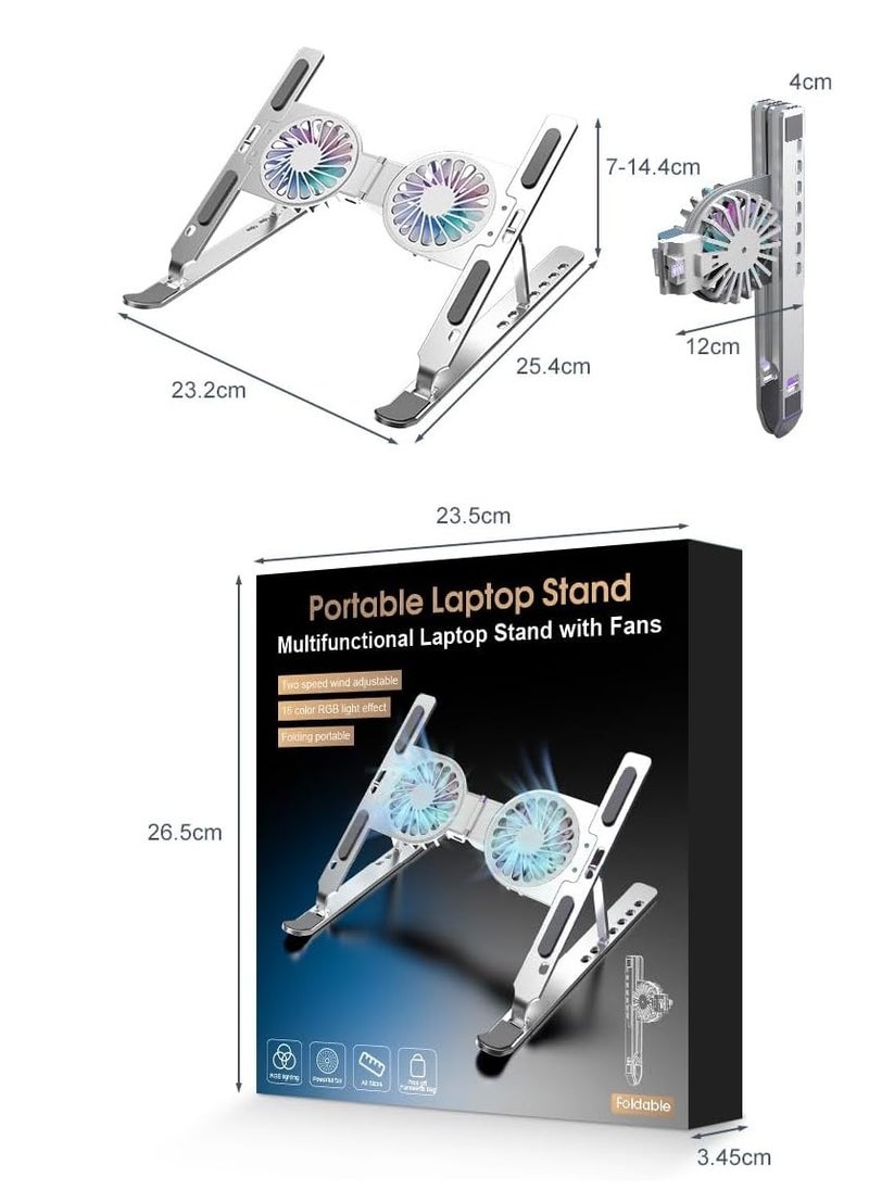 Generic Aluminum Foldable Portable Laptop Stand Laptop Stand with Cooling with 2 Cooling Fans, RGB Lights, 7 Height Adjustments for Computer  - Image 4