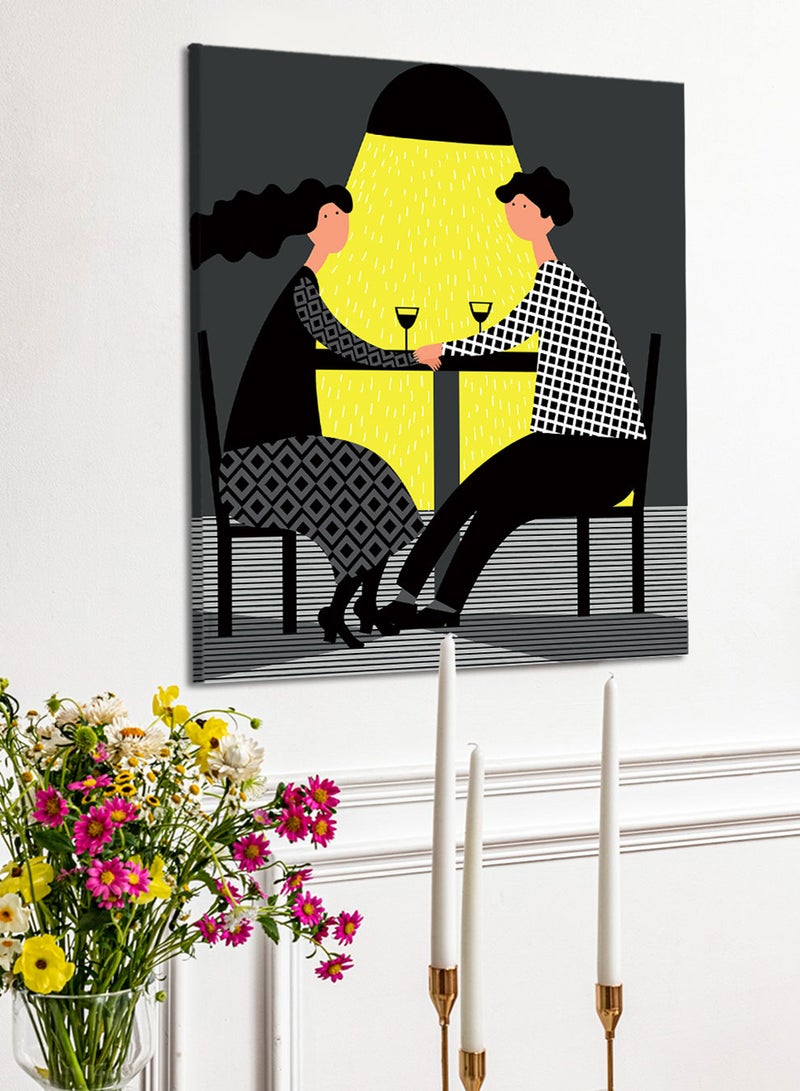 LOWHA Square Canvas Wall Art Stretched Over Wooden Frame with Couple Date Conceptual Art Painting - Image 1