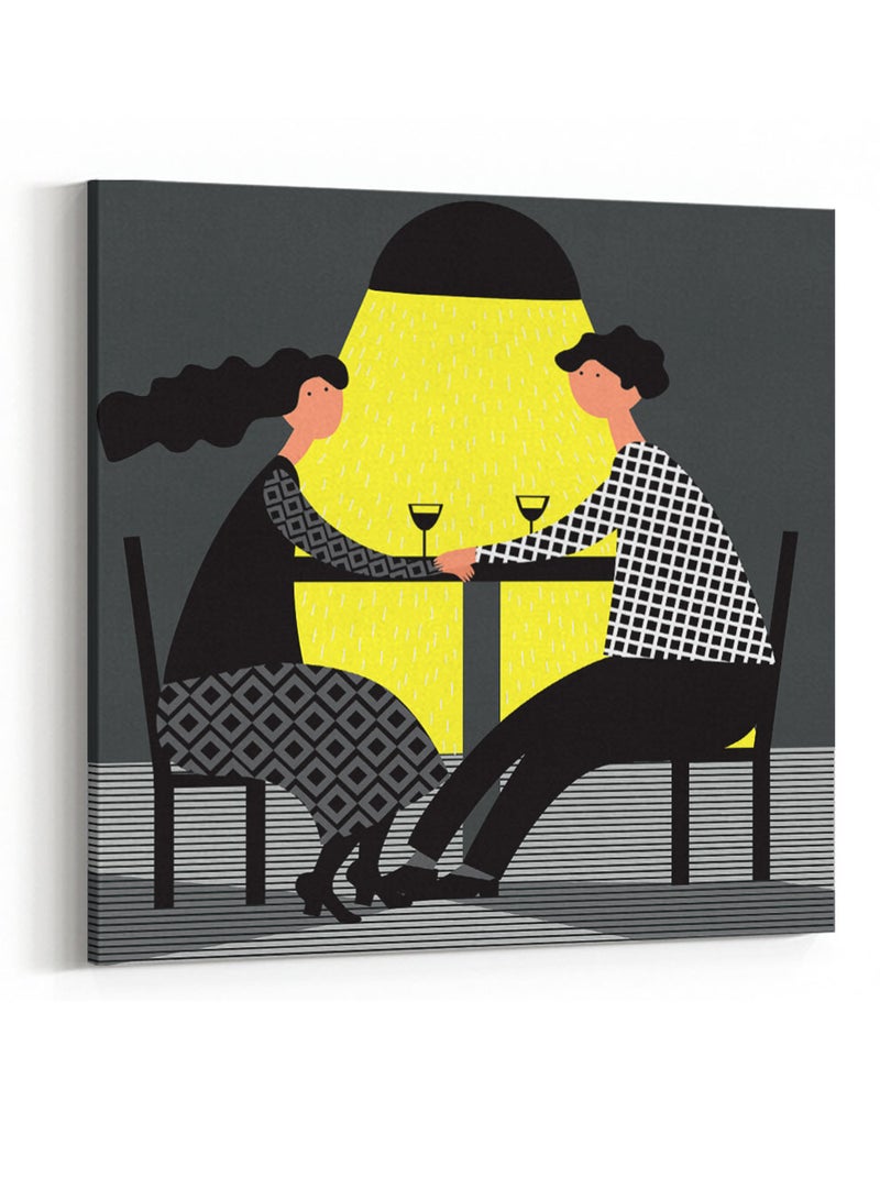 LOWHA Square Canvas Wall Art Stretched Over Wooden Frame with Couple Date Conceptual Art Painting - Image 4