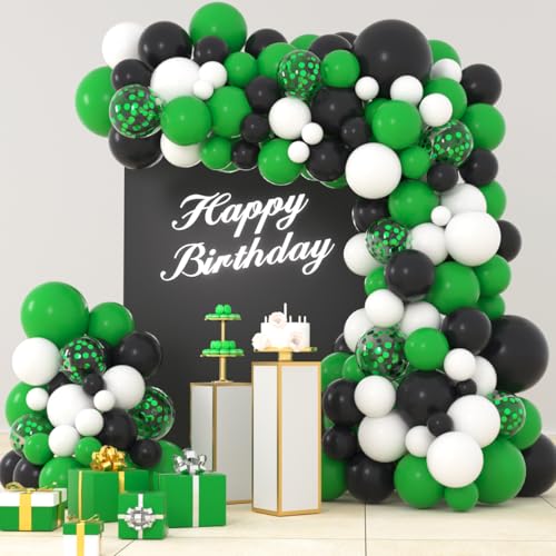 LUDEOU Green White Black Balloon Garland Arch Kit Green Black White Balloons Soccer Ball Birthday Party Decorations for Video Game Football Birthday Safari Jungle Baby Shower Graduation Party Decors - Image 1
