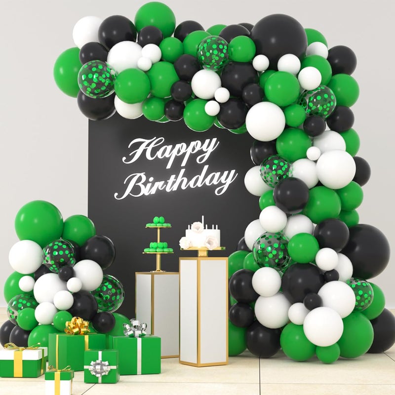 LUDEOU Green White Black Balloon Garland Arch Kit Green Black White Balloons Soccer Ball Birthday Party Decorations for Video Game Football Birthday Safari Jungle Baby Shower Graduation Party Decors - Image 3