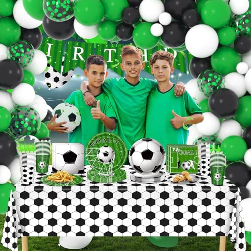 LUDEOU Green White Black Balloon Garland Arch Kit Green Black White Balloons Soccer Ball Birthday Party Decorations for Video Game Football Birthday Safari Jungle Baby Shower Graduation Party Decors - Image 5