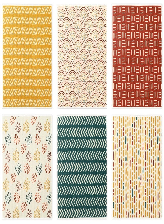 وولاين مجموعة من 6 قطع من مناشف المطبخ السويدية البوهيمية من والين، بتصميم هندسي خريفي، قابلة لإعادة الاستخدام، ماصة وسريعة الجفاف، مثالية لحفلات الخريف، أو كهدية منزلية، أو لتنظيف أسطح المطبخ، مقاس 6.7 × 7.7 بوصة. - Image 1