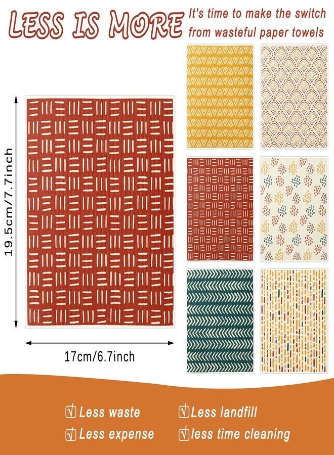 وولاين مجموعة من 6 قطع من مناشف المطبخ السويدية البوهيمية من والين، بتصميم هندسي خريفي، قابلة لإعادة الاستخدام، ماصة وسريعة الجفاف، مثالية لحفلات الخريف، أو كهدية منزلية، أو لتنظيف أسطح المطبخ، مقاس 6.7 × 7.7 بوصة. - Image 2