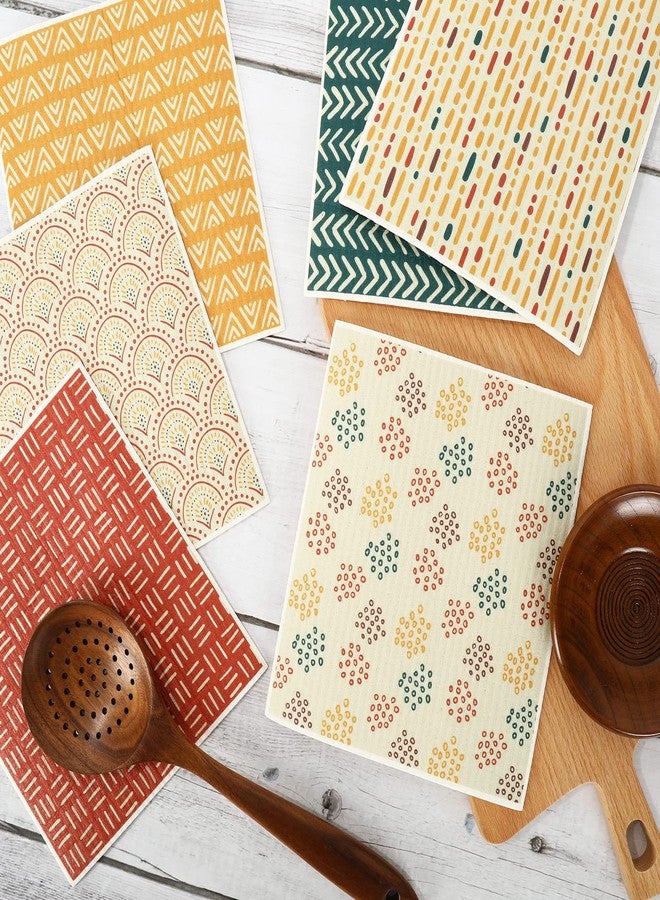 وولاين مجموعة من 6 قطع من مناشف المطبخ السويدية البوهيمية من والين، بتصميم هندسي خريفي، قابلة لإعادة الاستخدام، ماصة وسريعة الجفاف، مثالية لحفلات الخريف، أو كهدية منزلية، أو لتنظيف أسطح المطبخ، مقاس 6.7 × 7.7 بوصة. - Image 3