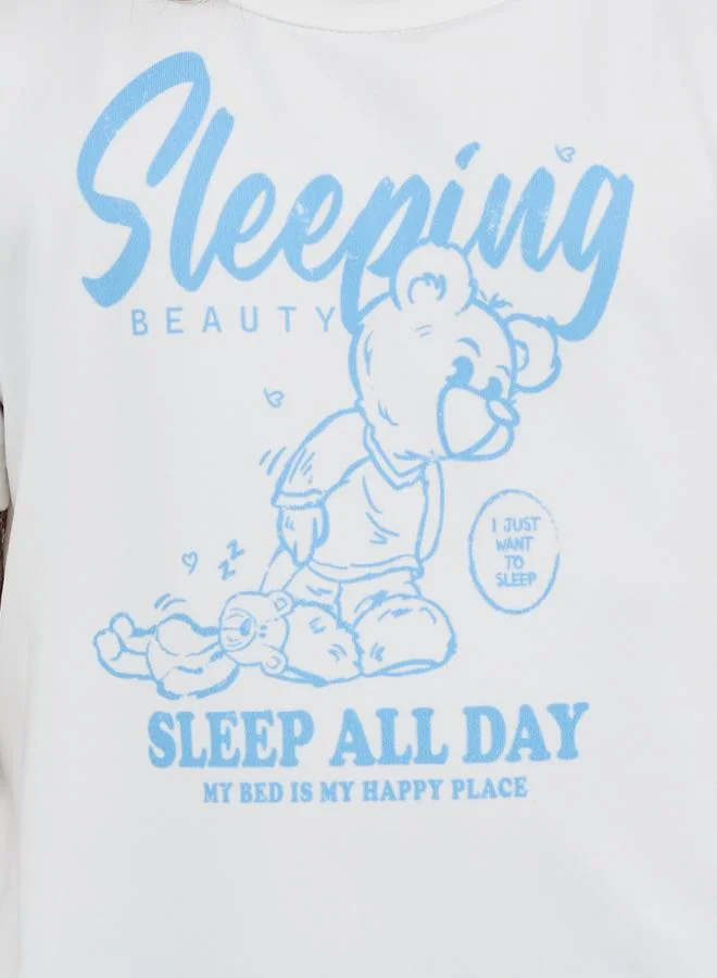 Styli Styli Slogan Bear Print T-Shirt and Pyjama Set