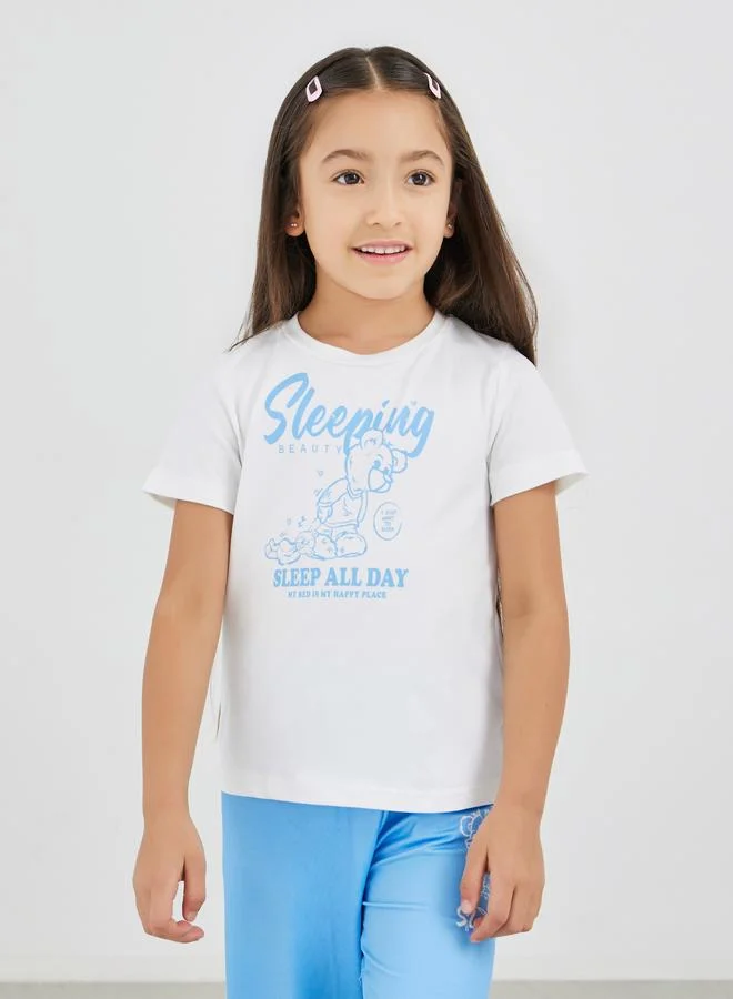 ستايلي Styli Slogan Bear Print T-Shirt and Pyjama Set