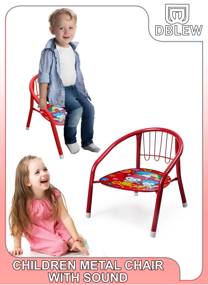DBLEW Cute Design Baby Sitting Chairs Children Toddler Metal Frame Arm Outdoor With Squeak Pomp Pomp Sound For Study And Playing At Home Or School Strong Frame Kids Furniture Broad Wide Seating Boys Girls  - Image 1