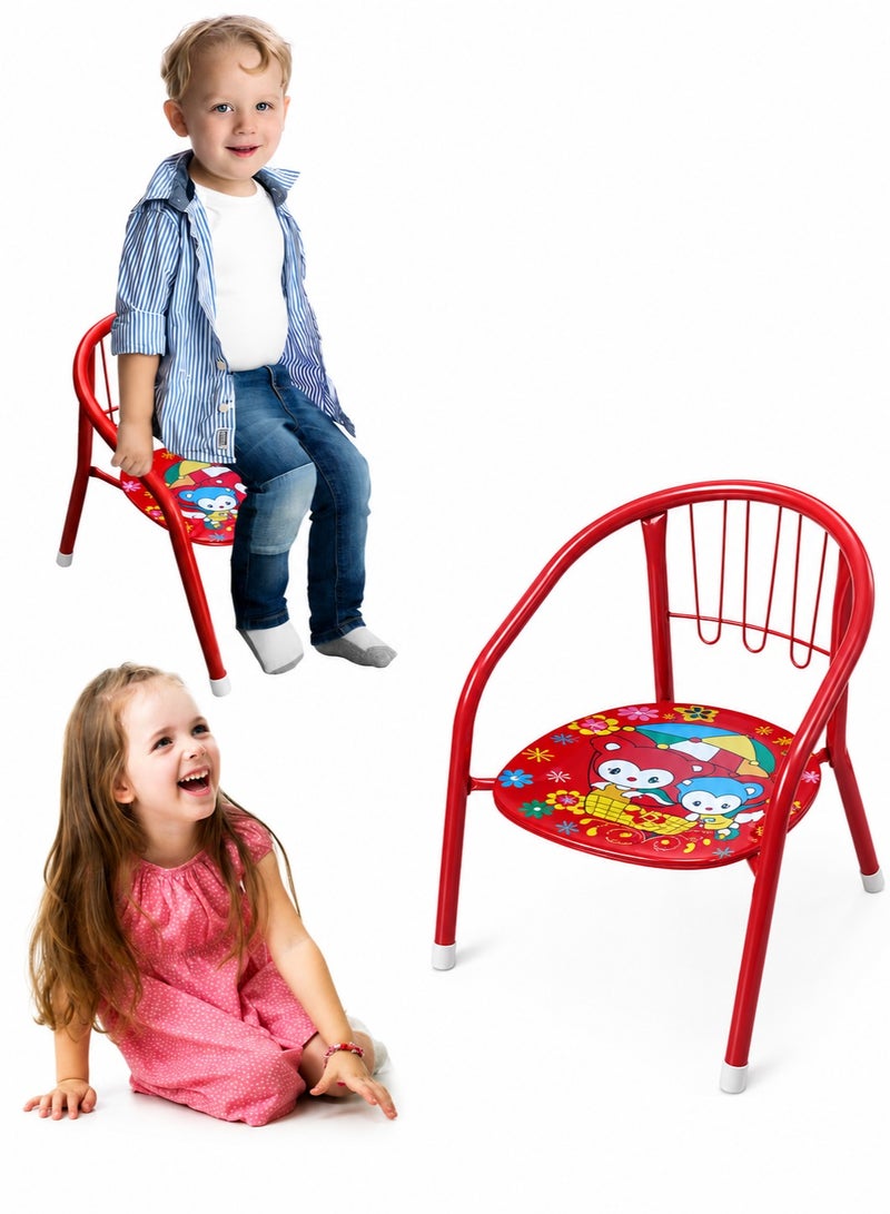DBLEW Cute Design Baby Sitting Chairs Children Toddler Metal Frame Arm Outdoor With Squeak Pomp Pomp Sound For Study And Playing At Home Or School Strong Frame Kids Furniture Broad Wide Seating Boys Girls - Image 1
