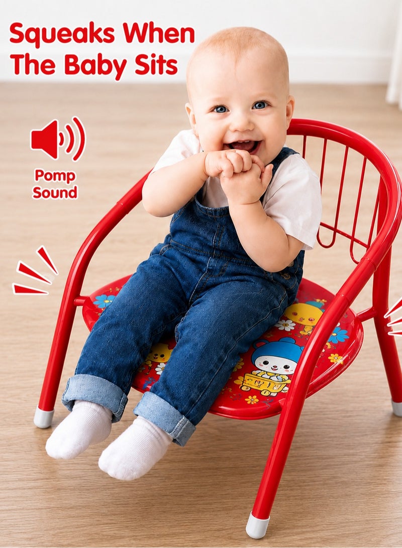DBLEW Cute Design Baby Sitting Chairs Children Toddler Metal Frame Arm Outdoor With Squeak Pomp Pomp Sound For Study And Playing At Home Or School Strong Frame Kids Furniture Broad Wide Seating Boys Girls - Image 2
