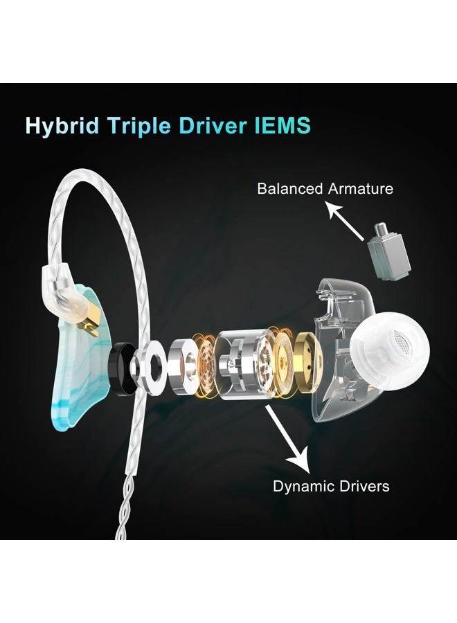 BASN MMCX in Ear Monitor Headphones,Triple Driver IEM in-Ear Earphone for Musician Drummer, Noise-Isolation HiFi Stereo Earbuds with Two Detachable Cables(Bluish White) - Image 2