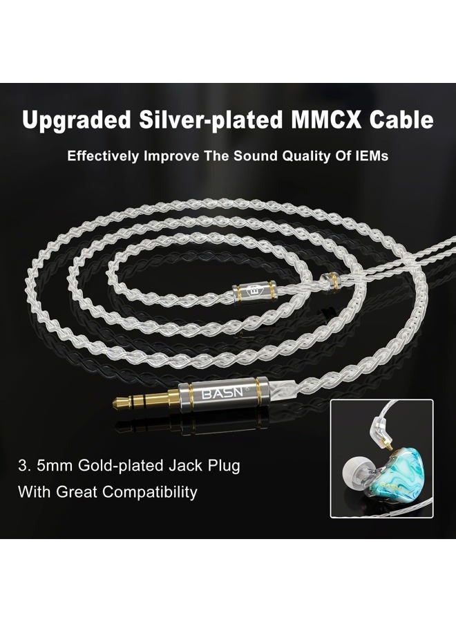 BASN MMCX in Ear Monitor Headphones,Triple Driver IEM in-Ear Earphone for Musician Drummer, Noise-Isolation HiFi Stereo Earbuds with Two Detachable Cables(Bluish White) - Image 4