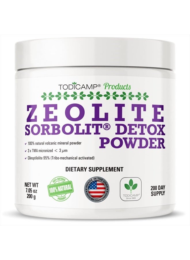 TODICAMP Zeolite Powder - Zeolite Clinoptilolite Powder Sorbolit Ultra FINE 1-2 µm 95% - 3X Activated - 200g - 7.05oz - Zeolite Powder Supplement - 200 Days Supply (200 Days Supply) - Image 1