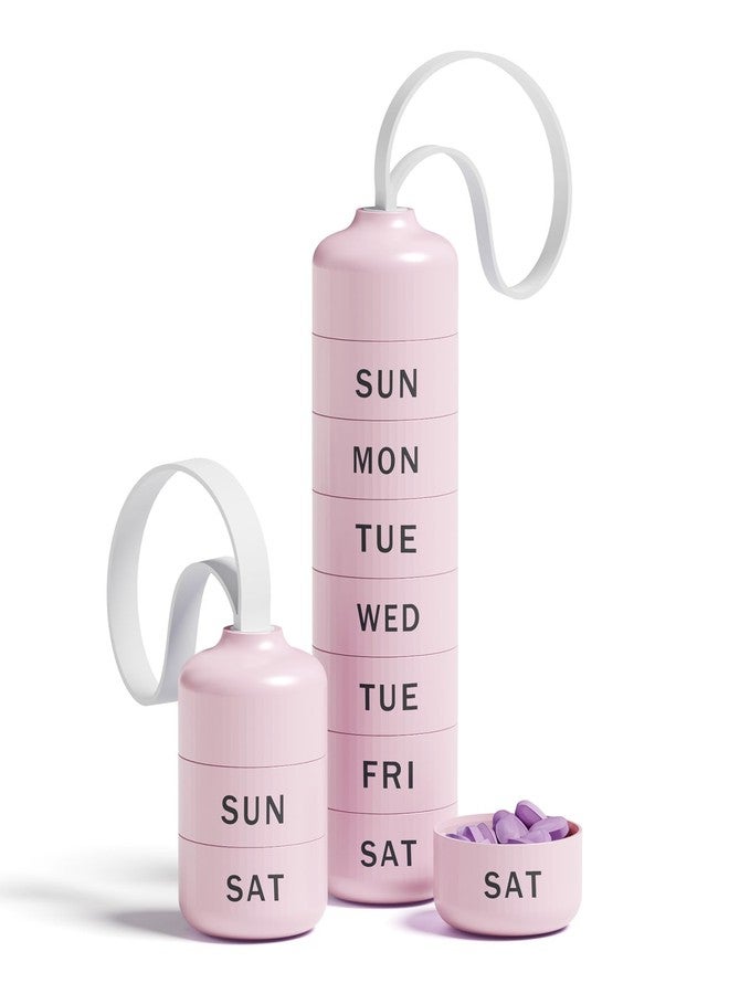 Betife Cute Pill Organizer with 7 Large Compartments, Beitfe Weekly Pill Box for Travel, Cute Daily Pill Case 7 Day, with 7 Large Stackable Compartments, Pill Holder for Vitamin Supplement Medicine (Pink - Image 1