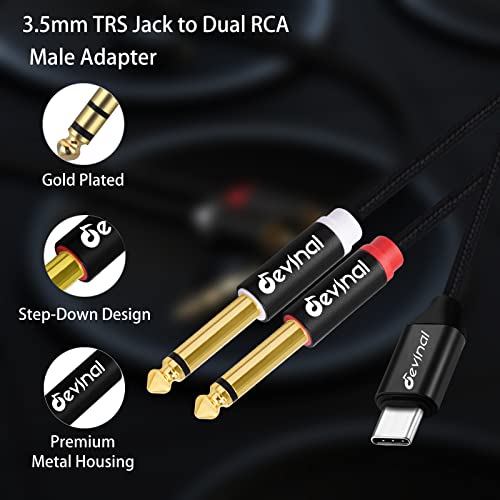 Devinal USB C to 1/4" inch Audio Cable, Type C to Dual 6.35mm TRS Stereo Aux Cord Y Splitter for Smartphone, Tablet, Laptop Link Amplifier, Mixing Console Mixer, Speaker, 6.6 Feet - Image 2
