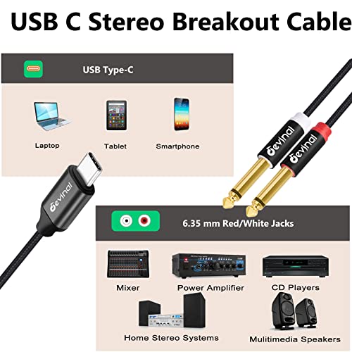 Devinal USB C to 1/4" inch Audio Cable, Type C to Dual 6.35mm TRS Stereo Aux Cord Y Splitter for Smartphone, Tablet, Laptop Link Amplifier, Mixing Console Mixer, Speaker, 6.6 Feet - Image 4