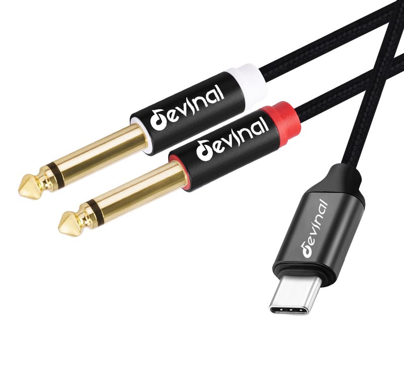 Devinal USB C to 1/4" inch Audio Cable, Type C to Dual 6.35mm TRS Stereo Aux Cord Y Splitter for Smartphone, Tablet, Laptop Link Amplifier, Mixing Console Mixer, Speaker, 6.6 Feet - Image 1