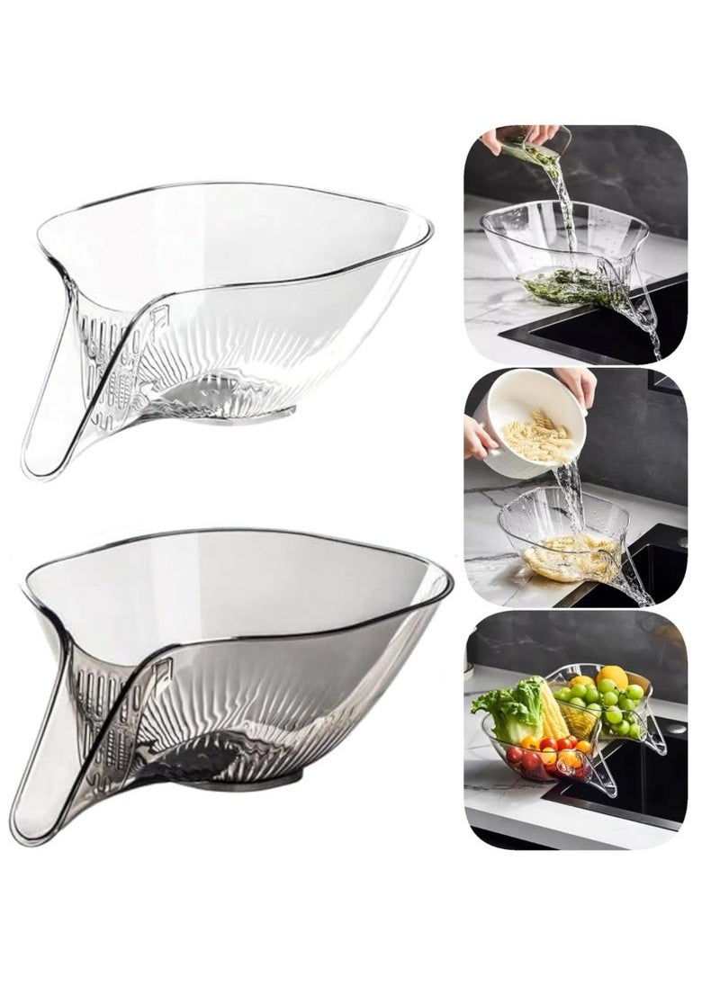 Captaintech New Multifunctional Drain Basket*2, Kitchen Sink Food Collector Strainer bowl With Spout, Suitable for Food Filter Cleaning Fruit and Vegetable Drainage Basket Funnel, Transparent grey+Transparent  - Image 1