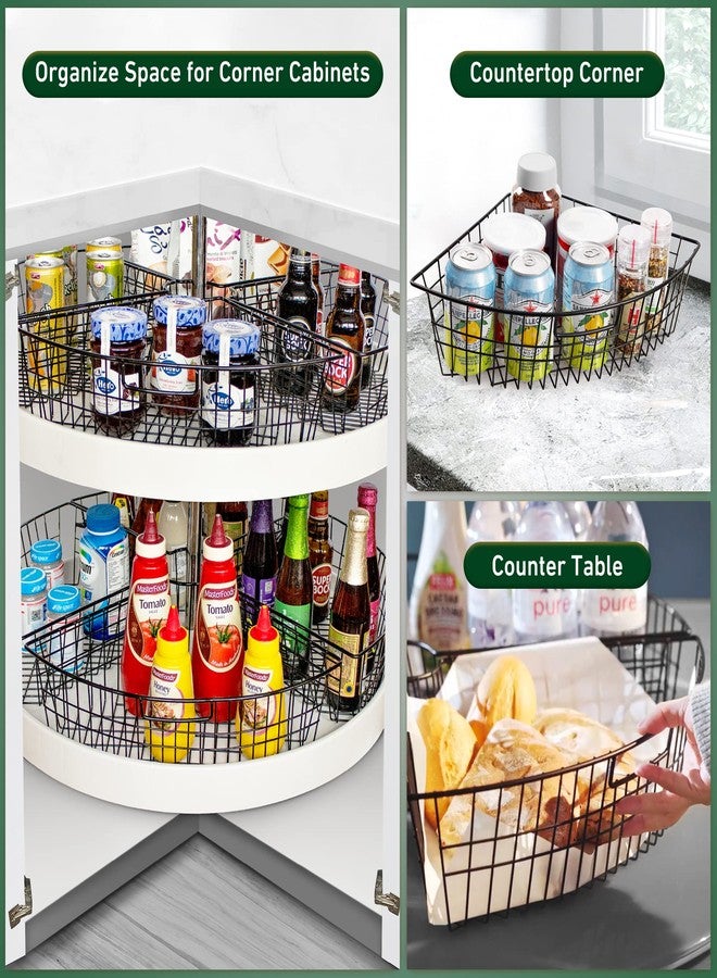 Leeden Lazy Susan Wire Storage Organizer Basket with Handle-Metal Cabinet Storage Bins -Kitchen Cabinet Organizer-1/4 Wedge Can Organizer Black (for 24" Lazy Susan, 4 Pack) - Image 4