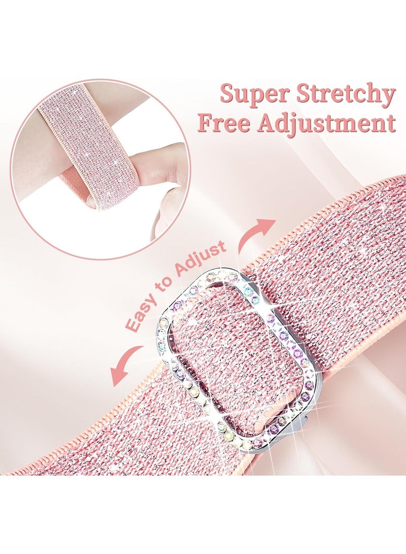 Bling Stretchy Nylon Band Compatible with Apple Watch Band 42mm 44mm 45mm 46mm 49mm for Women, Sparkly Elastic Solo Loop Bands for iWatch Series 10/9/8/7/6/5/Ultra/Ultra 2 (Pink) - Image 2