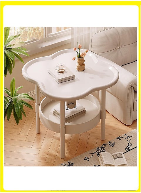 2 Tier Side Table with Storage Shelf, Removable Petal Shape Tray Table, Plastic End Table Sofa Couch Table,  Simple Double-Layer Coffee Tables Steel Tray Table,Modern Flower Shaped Tea Table Coffee Table, Mid-Century Style Bedside Tables, Suitable for Bedroom/Hallway/Study Room/Office