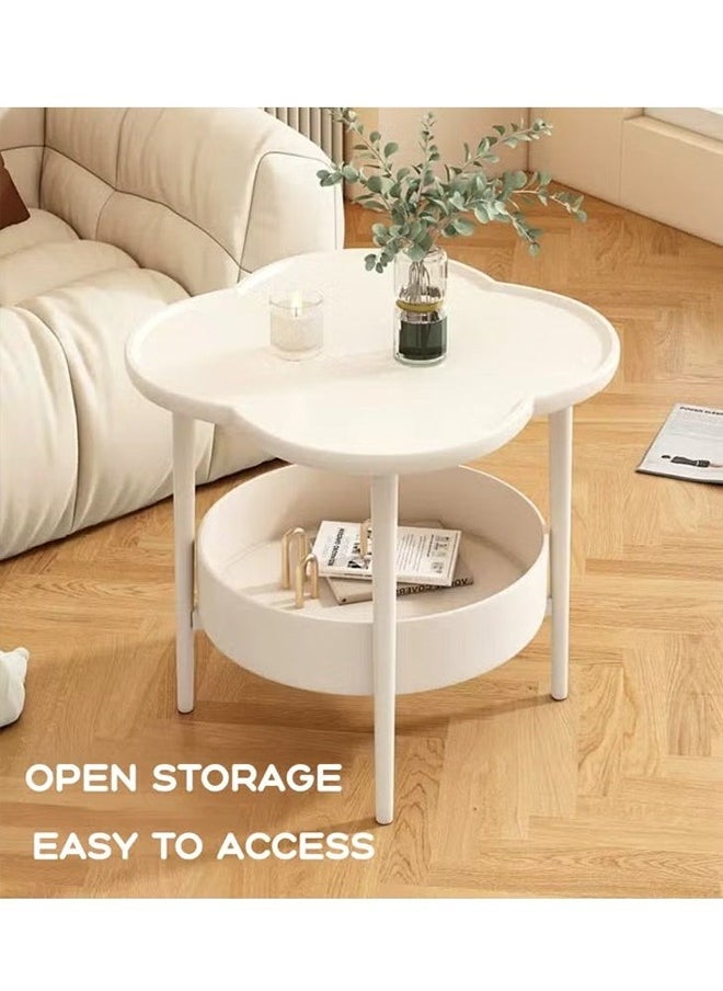 2 Tier Side Table with Storage Shelf, Removable Petal Shape Tray Table, Plastic End Table Sofa Couch Table,  Simple Double-Layer Coffee Tables Steel Tray Table,Modern Flower Shaped Tea Table Coffee Table, Mid-Century Style Bedside Tables, Suitable for Bedroom/Hallway/Study Room/Office