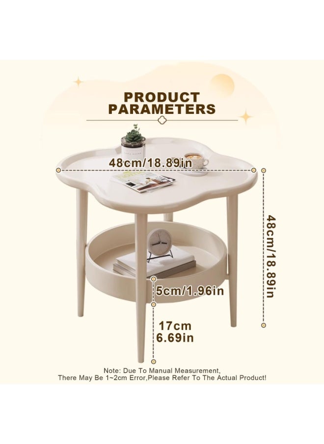 2 Tier Side Table with Storage Shelf, Removable Petal Shape Tray Table, Plastic End Table Sofa Couch Table,  Simple Double-Layer Coffee Tables Steel Tray Table,Modern Flower Shaped Tea Table Coffee Table, Mid-Century Style Bedside Tables, Suitable for Bedroom/Hallway/Study Room/Office
