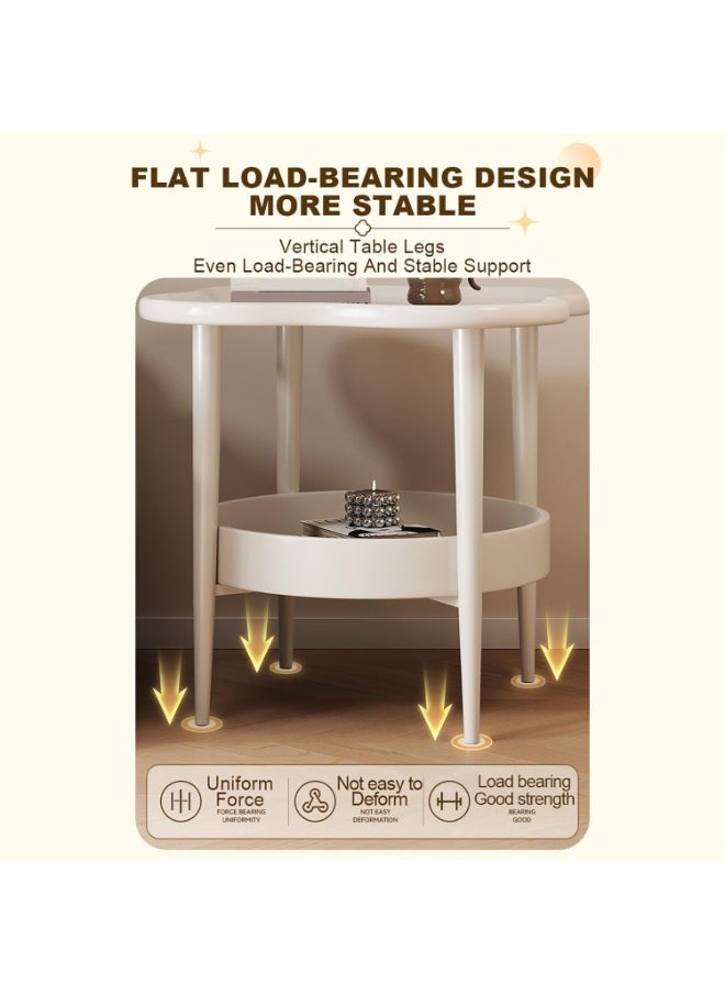 2 Tier Side Table with Storage Shelf, Removable Petal Shape Tray Table, Plastic End Table Sofa Couch Table,  Simple Double-Layer Coffee Tables Steel Tray Table,Modern Flower Shaped Tea Table Coffee Table, Mid-Century Style Bedside Tables, Suitable for Bedroom/Hallway/Study Room/Office