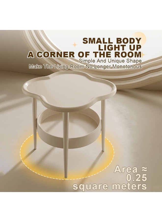 2 Tier Side Table with Storage Shelf, Removable Petal Shape Tray Table, Plastic End Table Sofa Couch Table,  Simple Double-Layer Coffee Tables Steel Tray Table,Modern Flower Shaped Tea Table Coffee Table, Mid-Century Style Bedside Tables, Suitable for Bedroom/Hallway/Study Room/Office