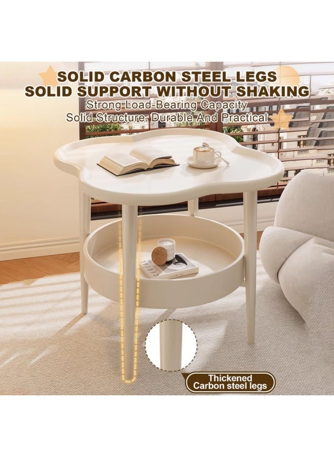 2 Tier Side Table with Storage Shelf, Removable Petal Shape Tray Table, Plastic End Table Sofa Couch Table,  Simple Double-Layer Coffee Tables Steel Tray Table,Modern Flower Shaped Tea Table Coffee Table, Mid-Century Style Bedside Tables, Suitable for Bedroom/Hallway/Study Room/Office