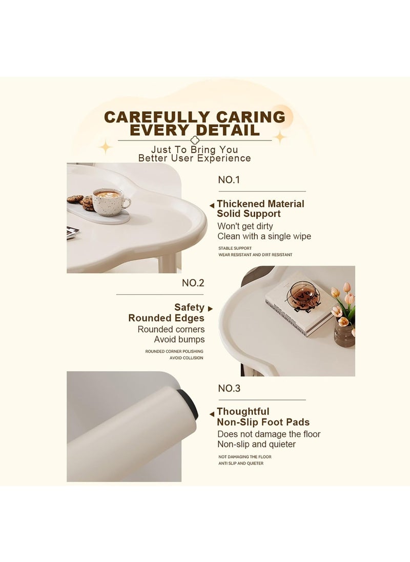 2 Tier Side Table with Storage Shelf, Removable Petal Shape Tray Table, Plastic End Table Sofa Couch Table,  Simple Double-Layer Coffee Tables Steel Tray Table,Modern Flower Shaped Tea Table Coffee Table, Mid-Century Style Bedside Tables, Suitable for Bedroom/Hallway/Study Room/Office