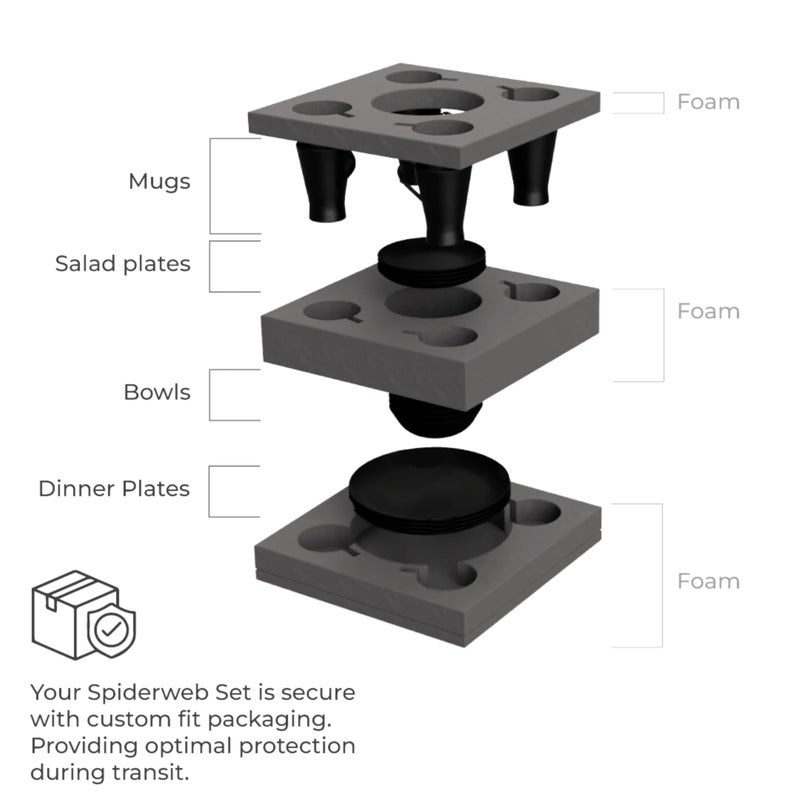 Nomnu Spiderweb Dinnerware Set (16 Pieces) - Goth Dinnerware Set - Black Matte Porcelain - 4 Dinner Plates 4 Salad Plates 4 Bowls 4 Mugs - Halloween Spooky Dishes Gothic Kitchen Decor Gifts - Image 4