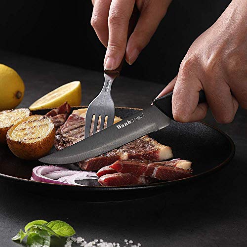 Wanbasion Black Non Serrated Steak Knives Set, Steak Knife Set Dishwasher Safe, Sharp Steak Knives Set for Kitchen with Ergonomic Handles - Image 4