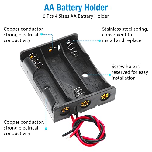 QTEATAK 8 Pack AA Battery Holder Bundle with Wire 1 AA Battery Holder 1.5V, 2 Pcs, 2 AA Battery Holder 3V, 2 Pcs, 3 AA Battery Holder 4.5V, 2 Pcs, 4 AA Battery Holder 6V, 2 Pcs - Image 2