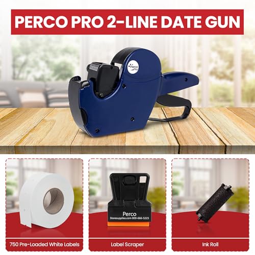 Perco Pro 2 Line Date Gun, Includes 16 Digits Date Gun Labeler, Pre-Loaded Roll of 750 White Labels and Ink Roll - Image 2