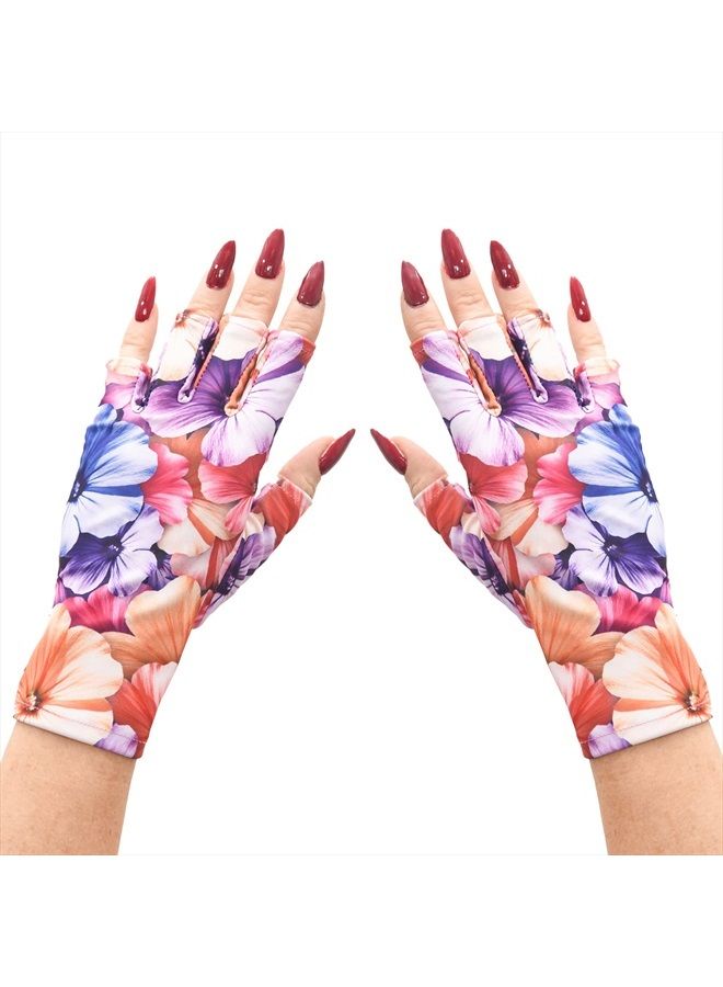 ManiGlovz Anti UV Gloves for Gel Manicures Using Gel Lamp Dryers, Driving, Lounging and More, Fingerless Gloves That Shield Skin from The Sun and Nail Lamp, Outdoor Gloves, Blossoms - Image 1