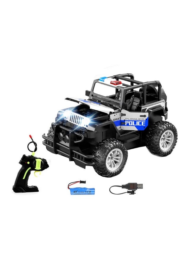 IndusBay® Offroad Rechargeable Remote Control All Terrain Off-Road Metal Diecast Police Car SUV 4CH High Speed Big Wheel Rock Crawler Toy Car with Working Headlight, White