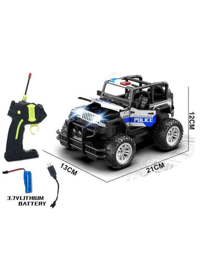 IndusBay® Offroad Rechargeable Remote Control All Terrain Off-Road Metal Diecast Police Car SUV 4CH High Speed Big Wheel Rock Crawler Toy Car with Working Headlight, White