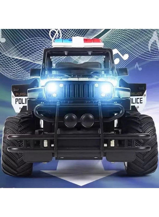 IndusBay® Offroad Rechargeable Remote Control All Terrain Off-Road Metal Diecast Police Car SUV 4CH High Speed Big Wheel Rock Crawler Toy Car with Working Headlight, White