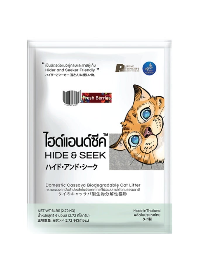 HIDE & SEEK CASSAVA CAT LITTER. Biodegradable-Flushable. Fresh Berries (6 Lb - 2.72 Kg). Made in Thailand - Image 1