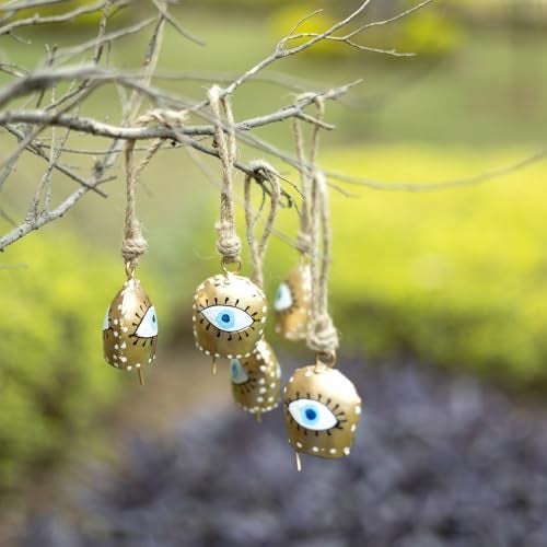 DULI Pack of 5 Rustic Mini Bell – Vintage Brass Hanging Bells for Decor & Craft (Wholesale), Wall Art, Diwali Decor, Home Decor Hanging Bells (PackOf5WhiteEyeGoldenBell-1.75inch) - Image 2