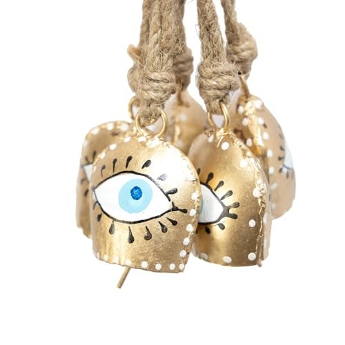 DULI Pack of 5 Rustic Mini Bell – Vintage Brass Hanging Bells for Decor & Craft (Wholesale), Wall Art, Diwali Decor, Home Decor Hanging Bells (PackOf5WhiteEyeGoldenBell-1.75inch) - Image 5