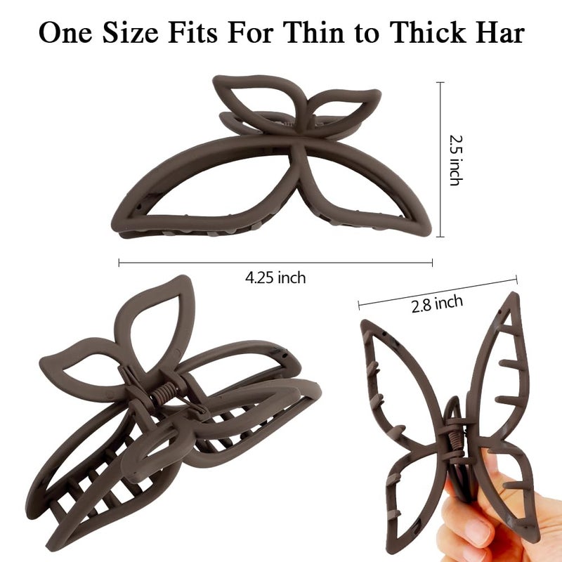 AHONEY Hair Clip, 4Pcs Butterfly Claw Clips, Non Slip Cute Hair Clips for Women Girls, Matte Hair Claws, Hair Accessories (Neutral, 4 Count) - Image 3
