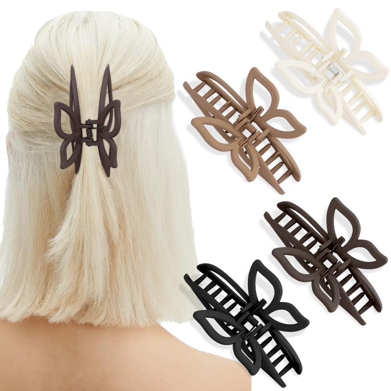 AHONEY Hair Clip, 4Pcs Butterfly Claw Clips, Non Slip Cute Hair Clips for Women Girls, Matte Hair Claws, Hair Accessories (Neutral, 4 Count) - Image 5