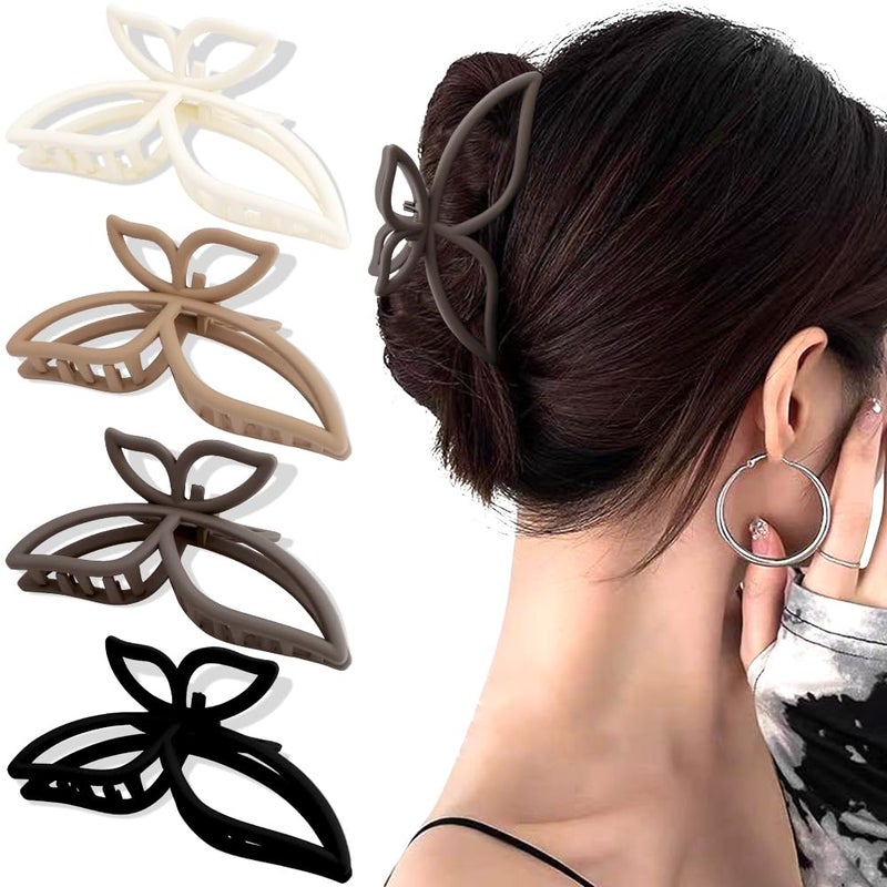AHONEY Hair Clip, 4Pcs Butterfly Claw Clips, Non Slip Cute Hair Clips for Women Girls, Matte Hair Claws, Hair Accessories (Neutral, 4 Count) - Image 1