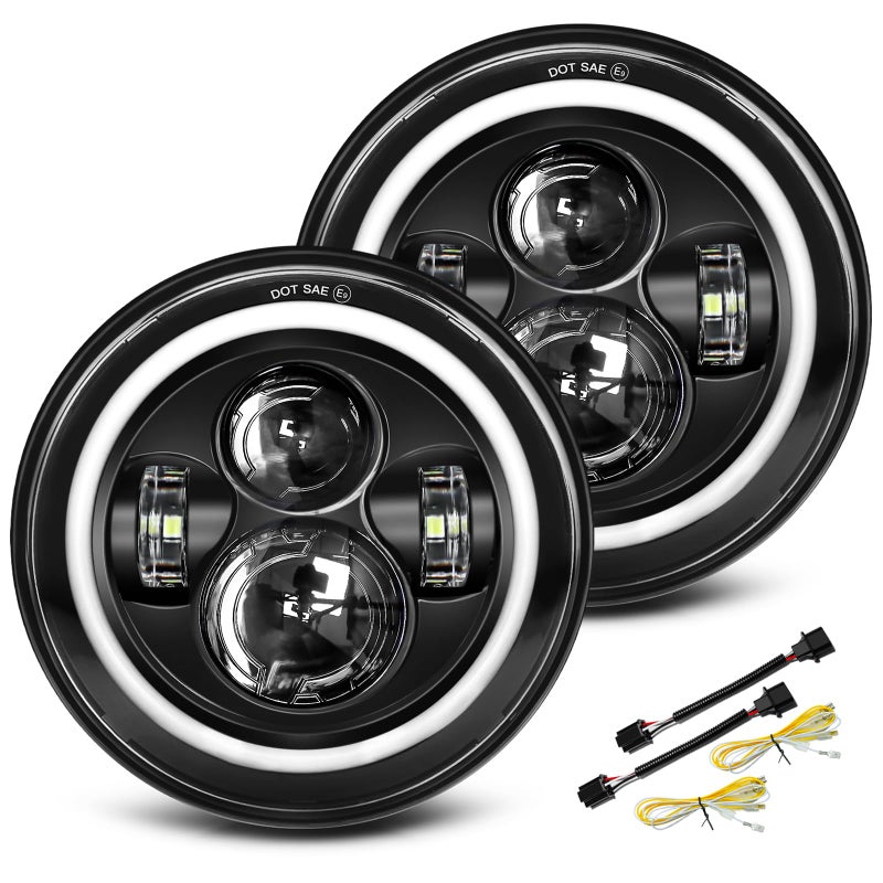 UNI-SHINE Black 2pcs 7 inch Led Headlight Round DOT Approved H6024 Led Headlight DRL Turn Signal Compatible with Jeep Wrangler JK TJ CJ & Miata & Chevy S3 & Hummer H1 H2 - Image 1